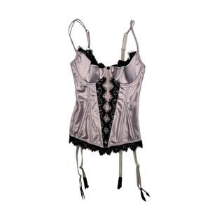 Sexy Satin Corset Top & Garter Belt Set Light Purple/Lavender & Black Lace Small
